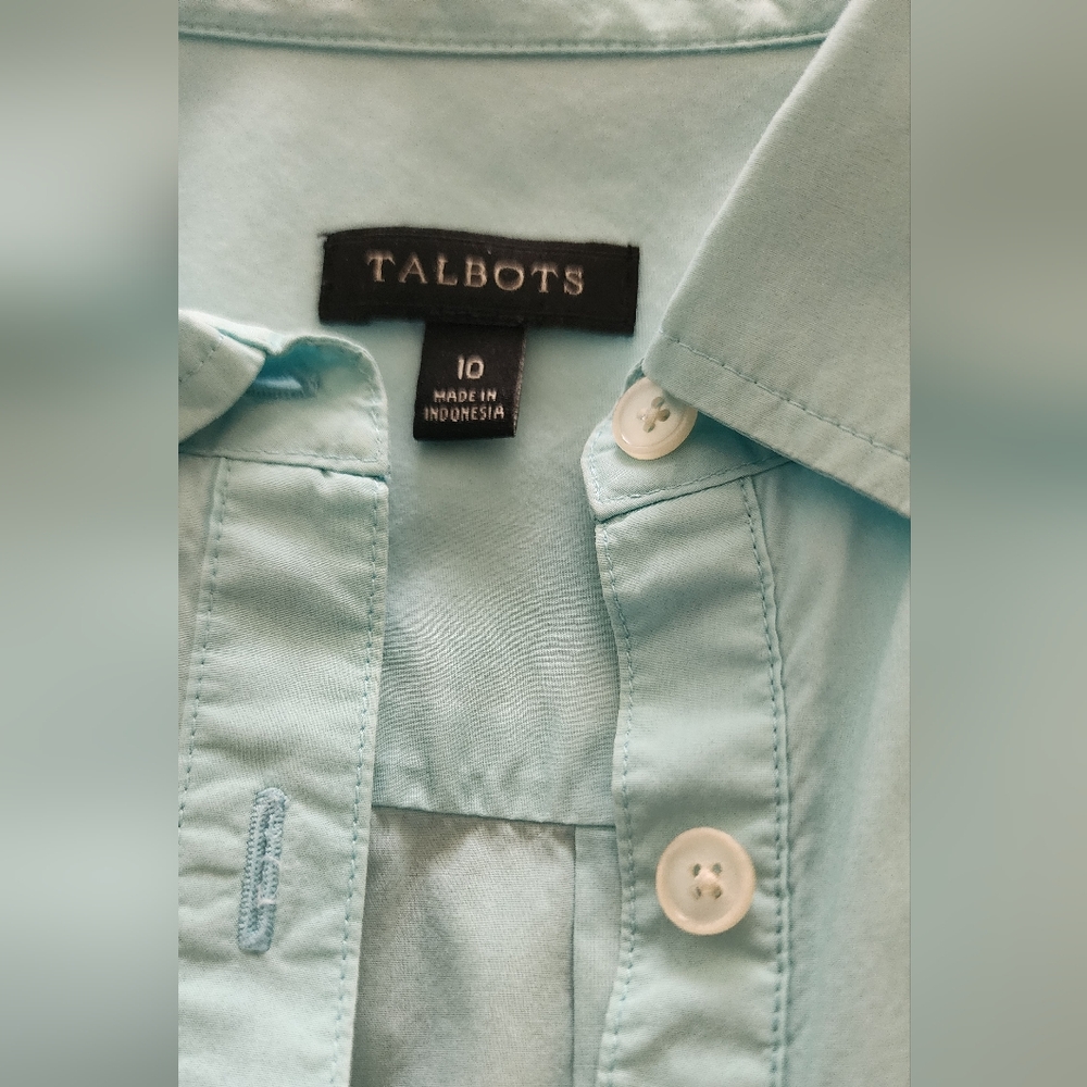 Talbots light mint cotton button-front shirt - Picture 5 of 5
